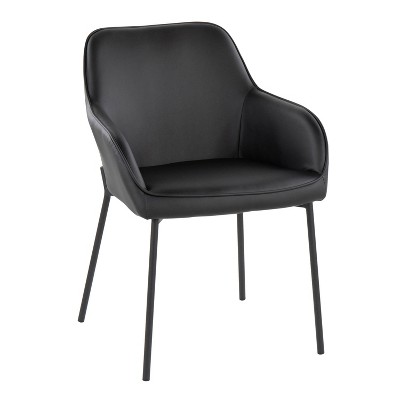 Black Faux Leather and Metal Dining Chairs, Set of 2