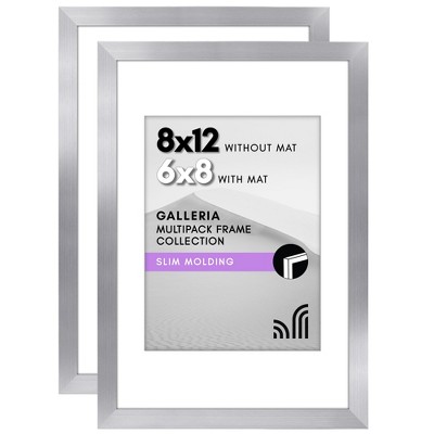 Americanflat 8x12 Picture Frame with Polished Plexiglass - Set of 2 - 6x8 with Mat or 8x12 Without Mat - Galleria - Picture Frames - Silver