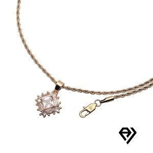 Aria Jeweler  2mm Rope Chain With Rhombus Diamond Pendent - 1 of 4