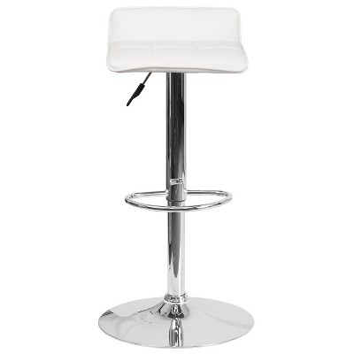 White Vinyl Adjustable Swivel Backless Barstool with Chrome Base