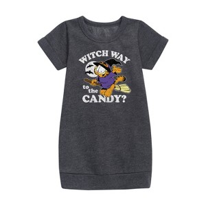 - Garfield - Witch Way To The Candy Graphic Short Sleeve Fleece Dress - 1 of 3