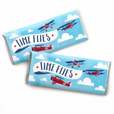 Big Dot of Happiness Taking Flight - Airplane - Candy Bar Wrapper Vintage Plane Baby Shower or Birthday Party Favors - Set of 24