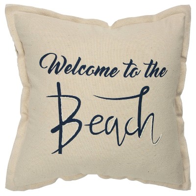 'Welcome To The Beach' Poly Filled Pillow Cream/Navy - Rizzy Home