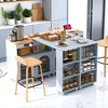 Rolling Kitchen Island with Extendable Table, LED Lights, USB, Fluted Glass Doors, Rubberwood Top, Storage Cabinet and Open Shelves - 3 of 4