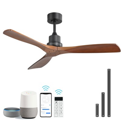 52 Inch Smart Ceiling Fan No Lights Outdoor Ceiling Fans 3 Wood Blades Propeller Farmhouse Ceiling Fan DC Ceiling Fan with Remote/APP/Alexa Control
