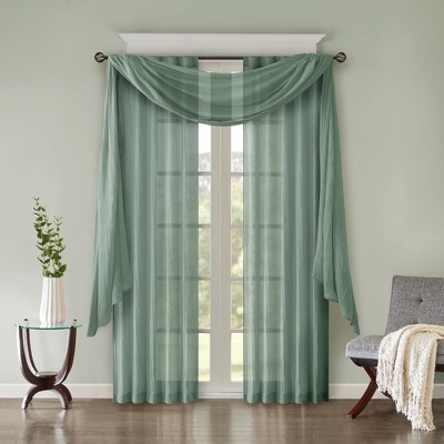 Aqua Sheer Polyester Ground Length Window Drapes, 2-Piece Set