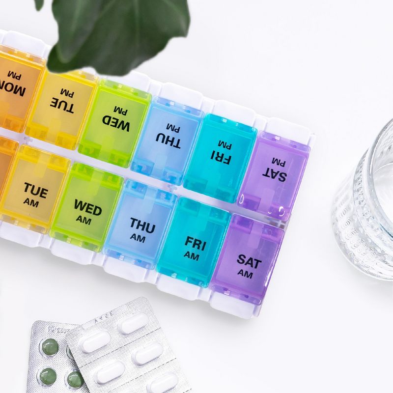 Sukuos AM PM Weekly 7 Day Pill Organizer, Large Pill Cases w/ Push Button Design, 5 of 7