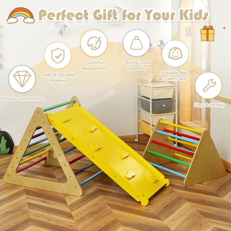 Costway 3 in 1 Kids Climbing Ladder Set 2 Triangle Climbers w/Ramp for Sliding & Climbing, 5 of 11