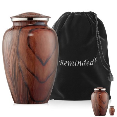 Reminded Adult Cremation Memorial Urn for Human Ashes, Wood Grain Brass Funeral Urn with Velvet Bag