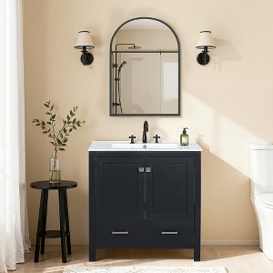 Wooakway Black Solid Wood Frame Bathroom Vanities with Arched Mirror Cabinet Soft-Close Doors Drawer Integrated Sink Storage Cabinet for Bathroom - 1 of 4