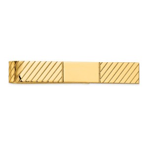 Black Bow Jewelry 14K Yellow Gold Polished & Diagonal Grooved Tie Bar, 8 x 50mm - 1 of 4