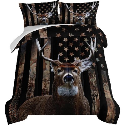 Boersma Deer Hunting Camo Comforter,Hunter Bedding Set American Flag Comforter Twin Size for Bedroom Decor,Deer Comforter Set for Boys Teens Girls