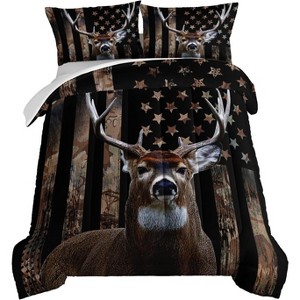 Boersma Deer Hunting Camo Comforter,Hunter Bedding Set American Flag Comforter Twin Size for Bedroom Decor,Deer Comforter Set for Boys Teens Girls - 1 of 4