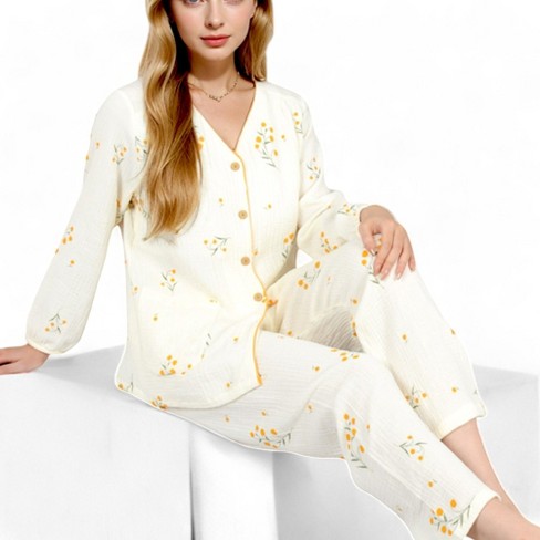 Anna-Kaci Women's Floral Print Short Sleeve Pajama Set with Button-Up Top and Piping Details