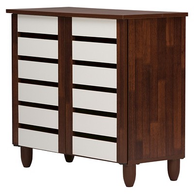 Gisela Two-Tone Shoe Cabinet with 2 Doors Oak/White - Baxton Studio