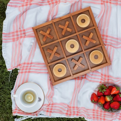Handcrafted Wooden Tic Tac Toe Board Game with Solid Wood Pieces