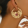 Paaaawaters Gold-Toned Pure Iron Floral Hoop Earrings, Handmade Leaf & Pink Flower Jewelry For Women - 4 of 4