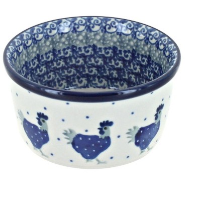 Blue Rose Polish Pottery Barnyard Rooster Small Deep Ramekin