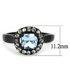 Slickblue Women’s Black Stainless Steel Ring, Sea Blue Synthetic Glass, Halo Engagement Style, Sizes 5-10 - 2 of 4