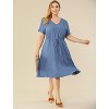 Agnes Orinda Women's Plus Size Tie Waist Short Sleeve Solid Chambray Casual Shirt Dresses - 3 of 4