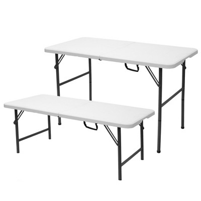 White Folding Camping Table with Adjustable Height 48" x 24"