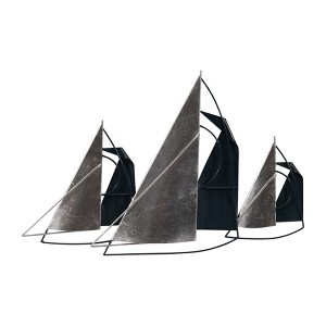 SAGEBROOK HOME 26" Metal Sailboats Wall Decor Blue/Silver: Contemporary Iron Artwork, Horizontal Mixed Media Sculpture - 1 of 4