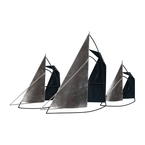 SAGEBROOK HOME 26" Metal Sailboats Wall Decor Blue/Silver: Contemporary Iron Artwork, Horizontal Mixed Media Sculpture - image 1 of 4