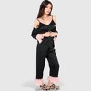 Anna-Kaci Lounge Women's Satin Pajama Set with Ruffled Cuffs and Button-Up Top - 3 of 4
