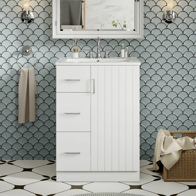 Modern Bathroom Vanity with Ceramic Sink, 2 Drawers and Adjustable Shelf, Compact Storage Cabinet for Small Bathrooms-The Pop Home