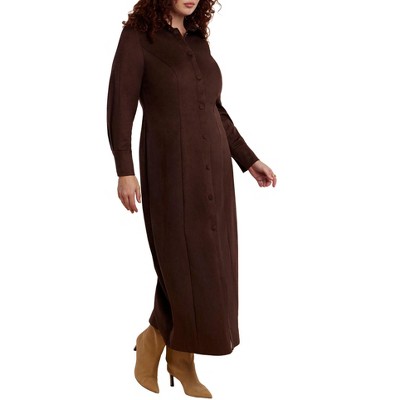 ELOQUII Women's Plus Size Suede Shirt Dress