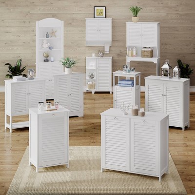 White MDF Double Tilt-Out Laundry Hamper Cabinet with Cloth Bags