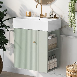 Lyngins 21.6" Storage Bathroom Vanity, Freestanding Vanity with Ceramic Sink & Overflow, Bathroom Storage Cabinet, Small-to-Medium Bathrooms - 1 of 4