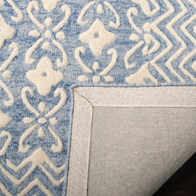Handmade Blue Floral Tufted Wool Square Area Rug, 6' x 6'