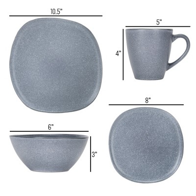 Dove Grey Square Ceramic Stoneware Dinnerware Set, Service for 4