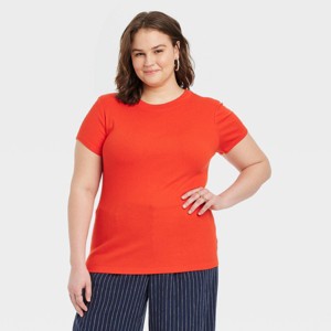 Women's Slim Fit Short Sleeve Ribbed T-Shirt - A New Day™ - 1 of 3