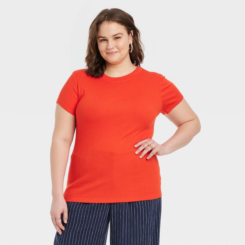  Women's Slim Fit Short Sleeve Ribbed T-Shirt - A New Day™, 1 of 10