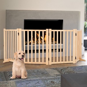 Wooden Freestanding Pet Gate, Dog Fence for Stairs or Doorways, 3/4 Panels Step Over Fence with Support Feet for Hallway, 3 Panel H:24” - 1 of 4