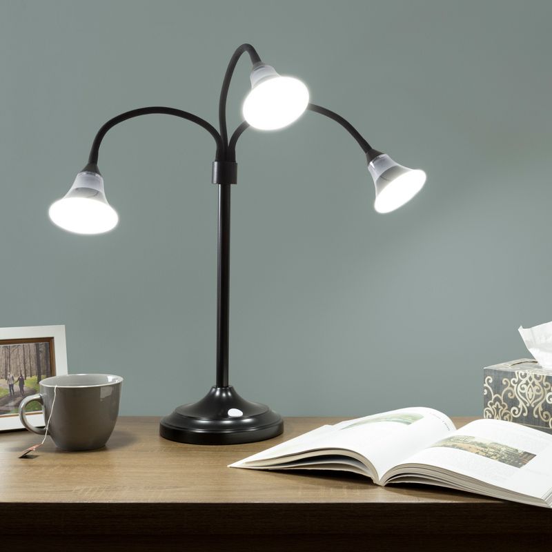 3 Head Desk Lamp Black (Includes LED Light Bulb) - Yorkshire Home, 4 of 5