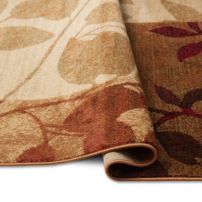 Amelia Red and Brown Floral Synthetic Area Rug