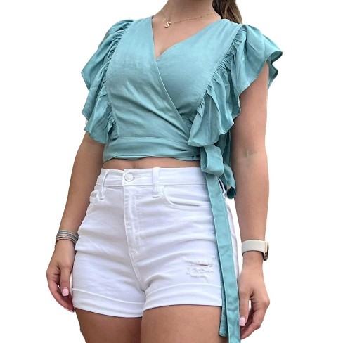 Ruffle trim crop top deals