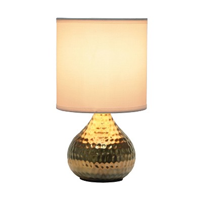 Hammered Gold Mini Table Lamp with White Fabric Shade