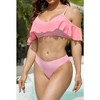 Women's High Waisted Swimsuits Two Piece Bathing Suits Ruffled Top With Ruched Full Coverage Bottom - 3 of 4