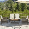 Costway 5PCS Patio Rattan Furniture Set Cushioned Sofa Armrest Wooden Tabletop - 2 of 4