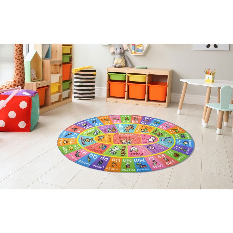 KC CUBS Boy & Girl Kids ABC Alphabet W/ Animals & Sounds Educational Learning & Fun Game Play Nursery Bedroom Classroom Oval Rug Carpet, 3 of 8