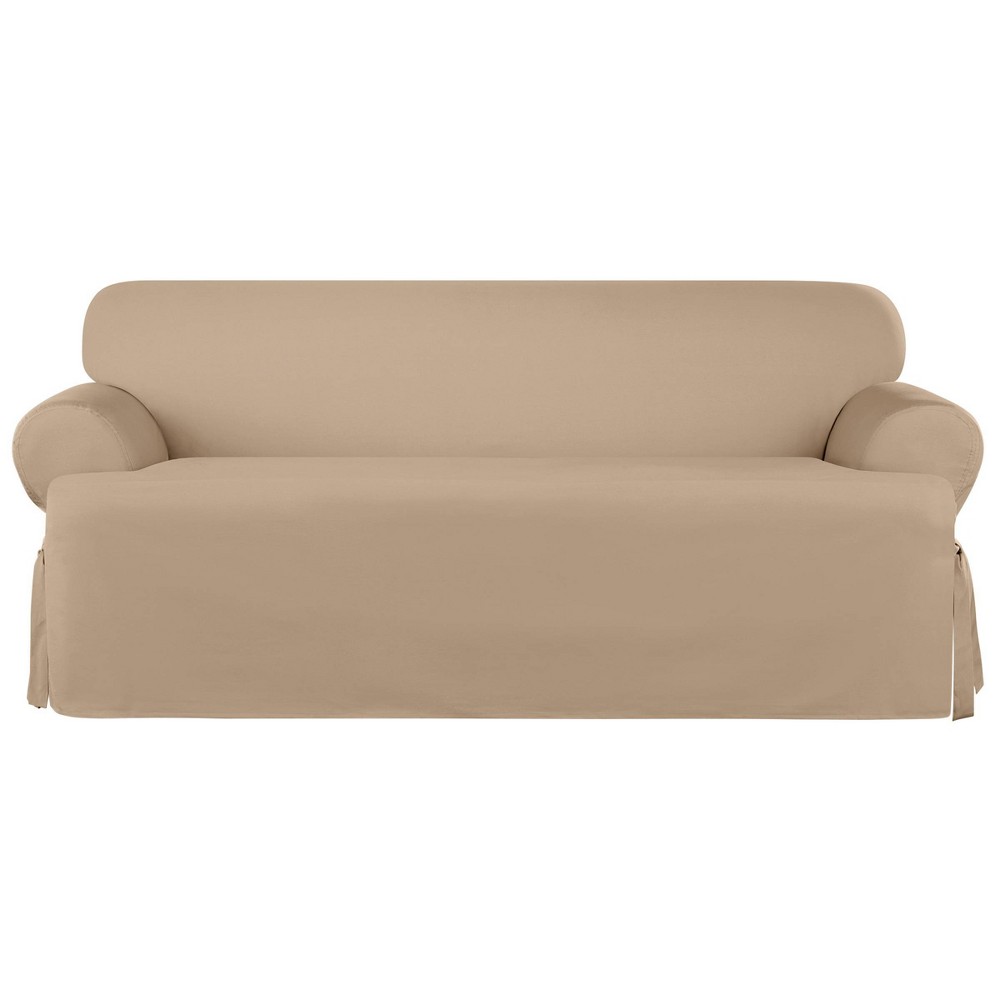 Photos - Furniture Cover Heavyweight Cotton Duck T-Sofa Slipcover Khaki - Sure Fit: Machine Washabl