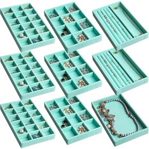 Set of 9 Stackable Velvet Jewelry Trays, Drawer Organizer Inserts for Stud Earrings, Rings & Necklaces, Grey - 1 of 4
