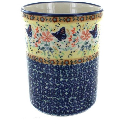 Blue Rose Polish Pottery Blue Butterfly Utensil Jar