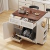 Farmhouse Kitchen Island with Drop Leaf, Kitchen Island with Removable Side Shelf and Trash Bin Cabinet, MDF Frame Kitchen Island-Coolbibila - 3 of 4