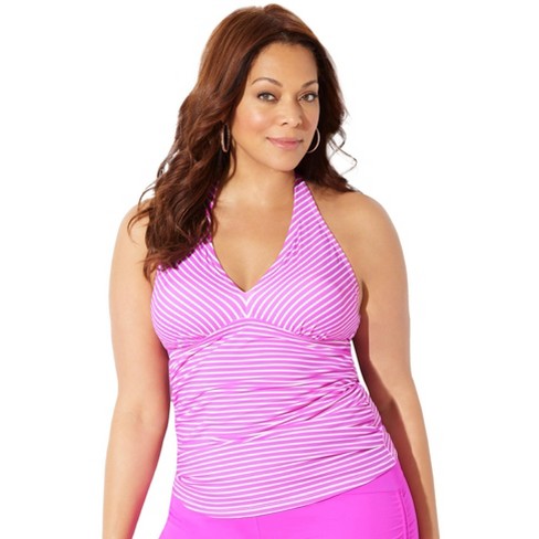 Swimsuits For All Women's Plus Size Shirred Halter Tankini Top - 8