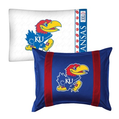 2pc NCAA Pillowcase and Pillow Sham Set College Team Logo Bedding Accessories - Kansas Jayhawks..
